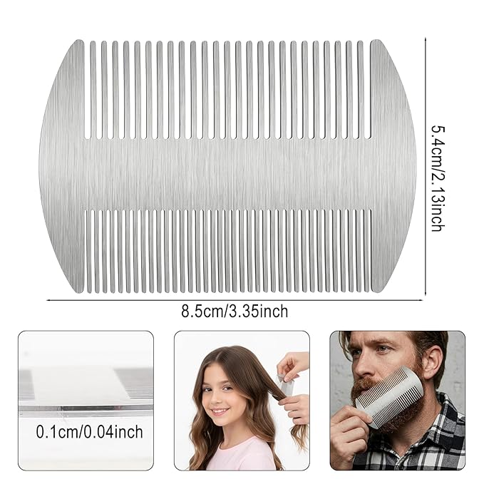 Mabor 2PCS Stainless Steel Comb, Metal Beard & Hair Comb for Men - Credit Card Size Pocket Combs for Travel, Grooming
