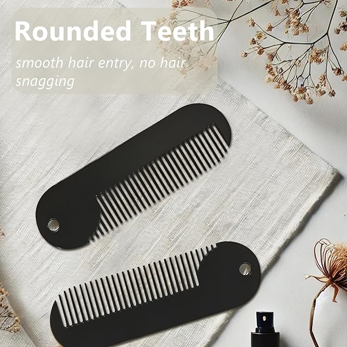 Metal Fine Tooth Portable Mini Pocket Beard Comb, Ideal for Thinner Hair and Beard, Black
