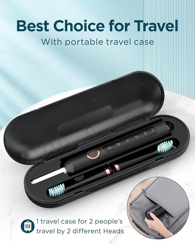 Sonic Electric Toothbrush for Adults - Rechargeable Electric Toothbrush with 8 Brush Heads & Travel Case,Teeth Whitening, Power Electric Toothbrush with Holder, 3Hours Charge for 120 Days - Black