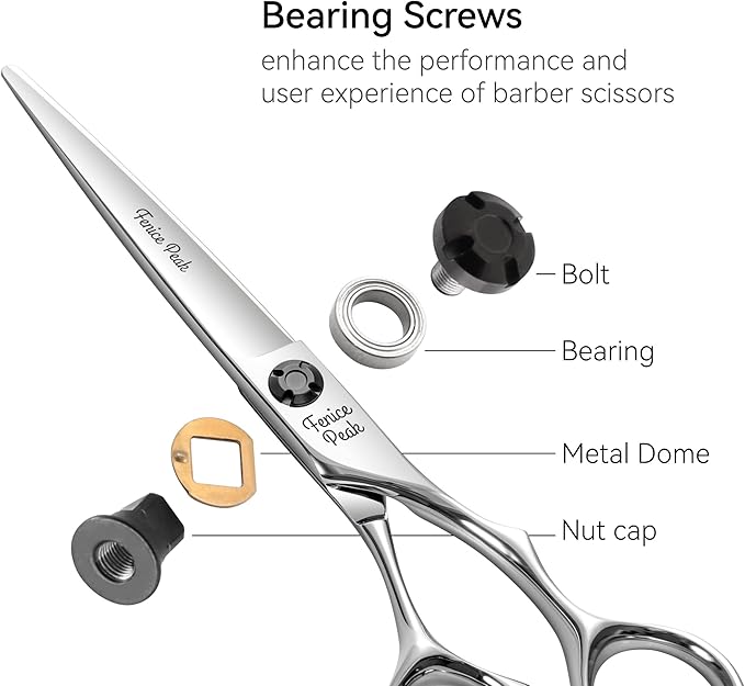 Fenice Peak CNC Professional Hair Cutting Scissors 6.5 Inch Sharp Convex Blade Barber Shears Made of VG10 Japanese Stainless Steel with Adjustment Screw for Salon Hairdressing and Home User