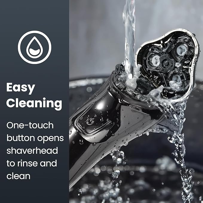 Electric Razor for Men Waterproof - Wet/Dry Cordless Rotary Shaver - Precision Blades Sensitive Skin Care, USB Fast Charging & Pop-up Trimmer Luxury Black Upgraded