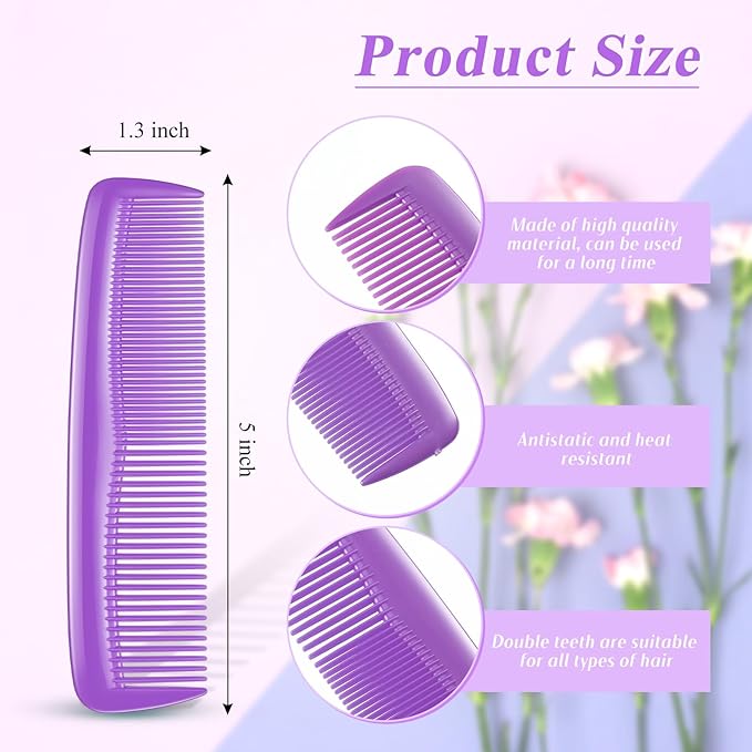 50 Pcs Pocket Combs for Men 5 Inch Cutting with Wide and Fine Teeth Plastic Professional Barber Haircut Small Anti Static Combs for Women Grooming Accessories for Beard(Purple)