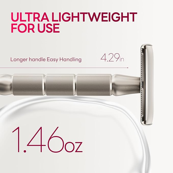 Double-Edge Safety Razor, Single-Blade Razors with 5 Stainless Steel Safety Razor Blades for Men and Women, Reusable Metal Razor – Silver Matt