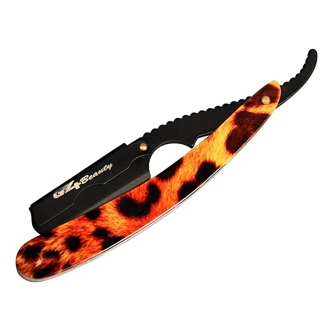 G4 Vision Stainless Steel Straight Edge Barber Shaving Razor with Blade for Close Shaving Men Folding Replaceable Blades (Tiger)