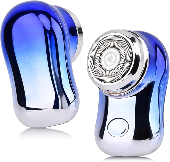 Mini Travel Electric Shaver, Portable Pocket Size Rechargeable Shaving Razor Lightweight Razor with Battery Power Display Wet & Dry Rotary for Teen Office Business(Gradient Blue)