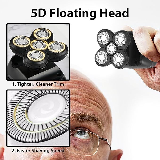 4 Pack Head Shaver Replacement Blades, 5 Blades Shaver Replacement Heads for Bald Men Universal Head and Face Electric Razor Kit with 4 Cleaning Brush