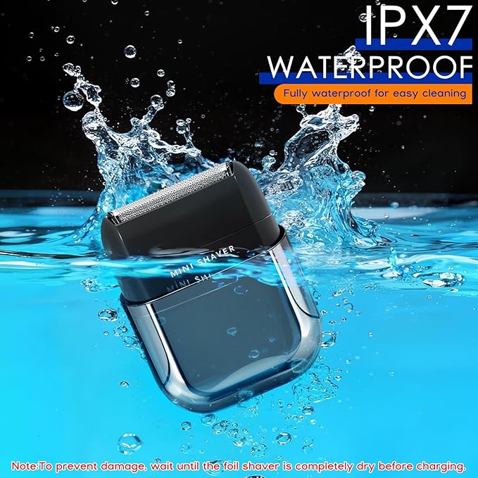 Foil Shaver, Portable Electric Razors for Men Mini Electric Shaver Wireless Charging IPX7 Waterproof Wet/Dry Use USB-C Charging 2H Battery Life Travel Shaver Facial Beard and Neck Trimmer