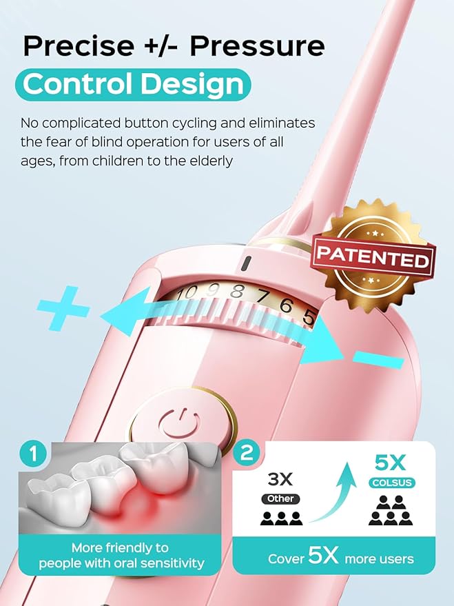 COSLUS E40 Portable Water Flosser for Teeth: 10 Pressure Settings Professional Water Dental Pick for Orthodontic, Braces & Sensitive Gums - Cordless for Travel Use, for Adults Teens, BPA-Free