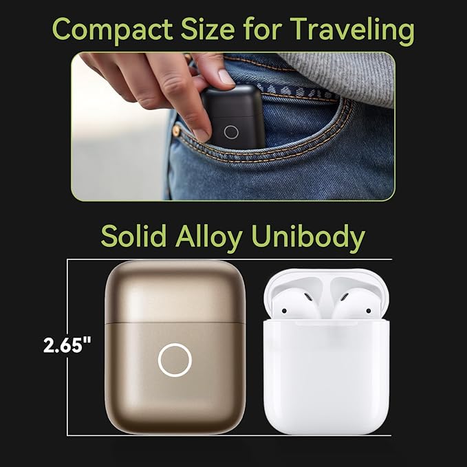 VNU Alloy Body Foil Shaver, Mini Pocket Shaver for Travel, Electric Razor for Men Face Beard, IPX7 Waterproof & 60-Day Standby, Gift for Men/Boyfriend/Husband/Dad/Brother (Desert Titanium)
