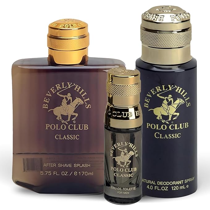 Beverly Hills Polo Club BHPC Men's Classic Fragrance Collection - 3-Piece Gift Set with Eau De Toilette, Deodorant Body Spray & After Shave Lotion