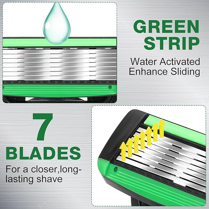 22 Pcs Disposable Men's Razors Set Refillable 7-blade Sensitive Skin Razor Kit for a Comfortable Shave, 1 Handle and 21 Cartridges