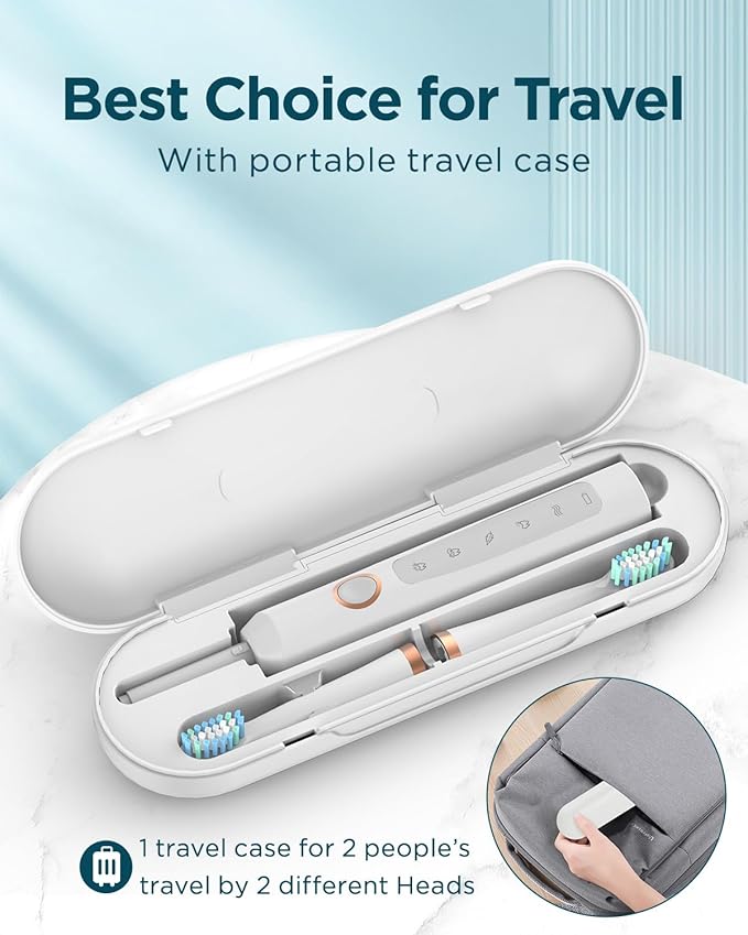 Rtauys M5 Sonic Electric Toothbrush for Adults and Kids - Rechargeable Electric Toothbrush Kids Ages 12+ and Adults with 8 Brush Heads & Travel Case, 120 Days Battery Life - White