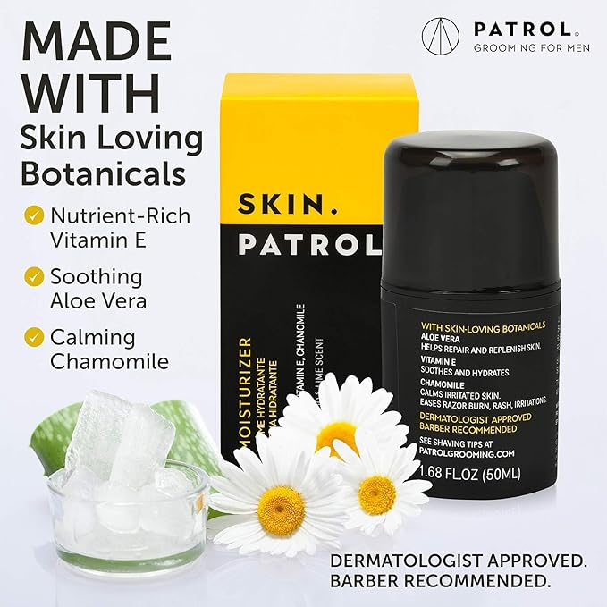 Bump Patrol Skin Patrol Everyday Face Moisturizer for Men - Natural Hydrating Daily Skin Care for Him with Aloe Vera, Vitamin E, Chamomile, Mens Face Lotion - 1.68 oz - Pack 2
