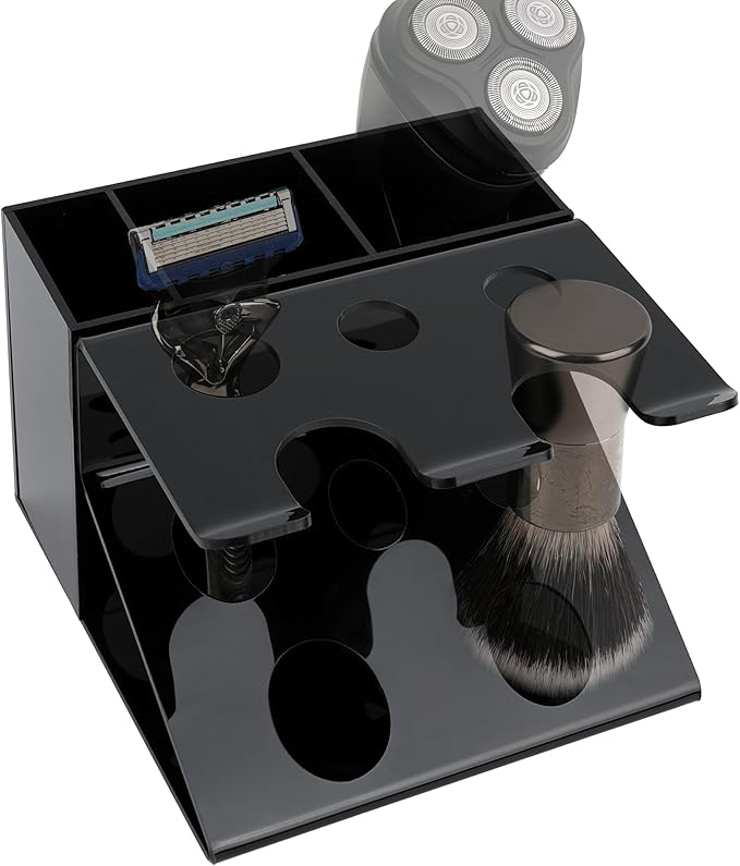 Linkidea Electric Shaver and Razor Stand, Bathroom Shaving Organizer Compatible with GilletteLabs Exfoliating Bar, Heated Razor Bugatti, ProGlide Shield Power (Black)