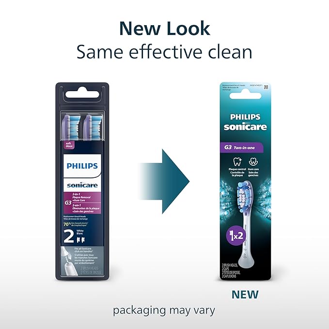 Philips Sonicare G3 Two-in-One - Genuine Replacement Electric Toothbrush Heads, White, 2 Pack, HX9052/77