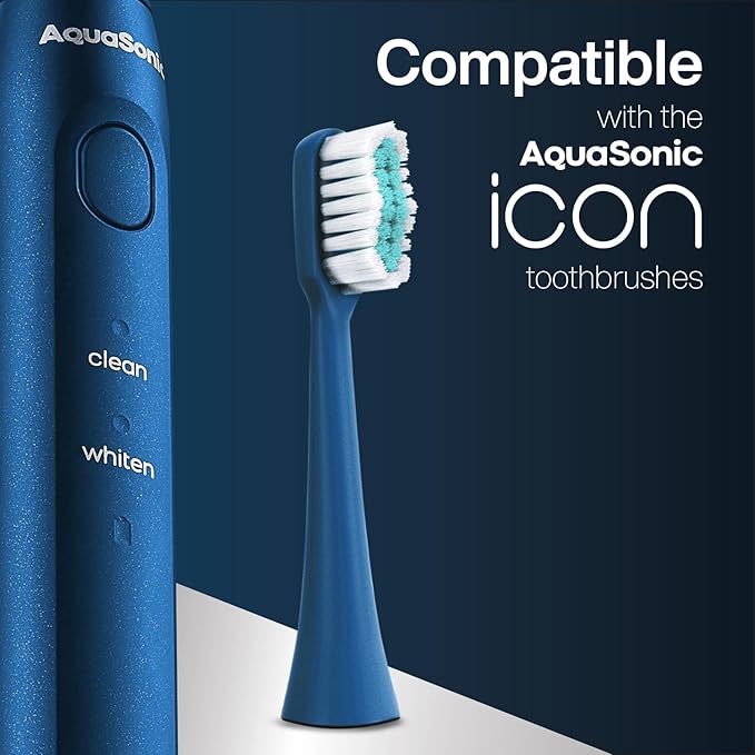 AquaSonic Genuine Icon Replacement Brush Heads | Compatible with AquaSonic Icon Toothbrush | 2 Brush Heads | for Normal & Sensitive Teeth (Navy)