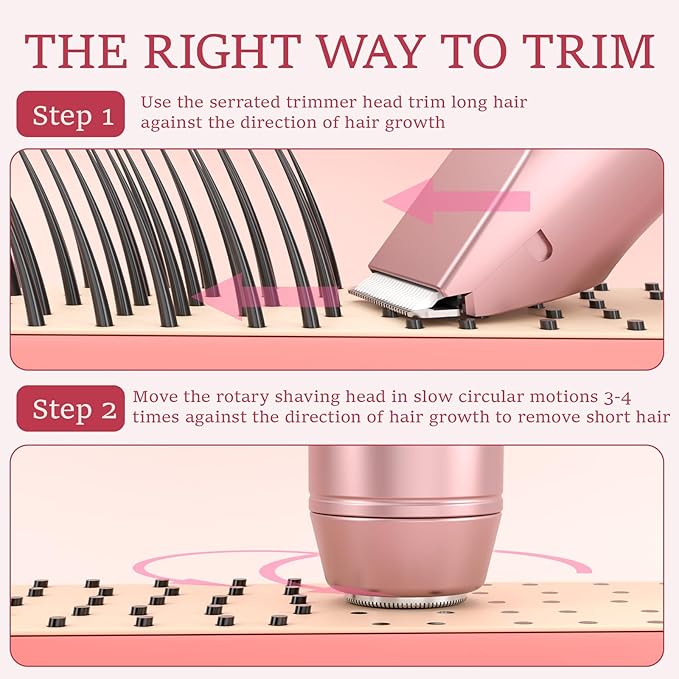 Bikini Trimmer for Women: Electric Razors & Shaver [IPX7 Waterproof] with Dual Heads for Body Pubic Hair - Rechargeable Wet Dry Lady Hair Trimmer 2 in 1 for Underarm Leg Arm Face