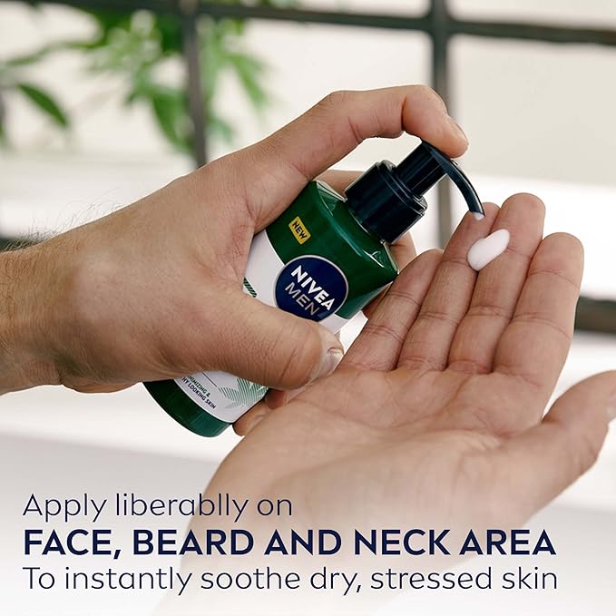 NIVEA Men Sensitive Calm Face and Beard Balm, Men's Beard Balm for Sensitive Skin, 5 fl oz pump bottle