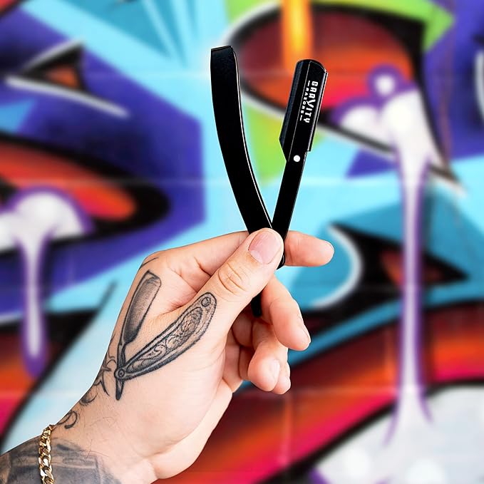 GRAVITY RAZORS Professional Straight Razor Kit – Minimal Exposure, Includes 10 Premium Blades, 0.5mm Exposed, Black