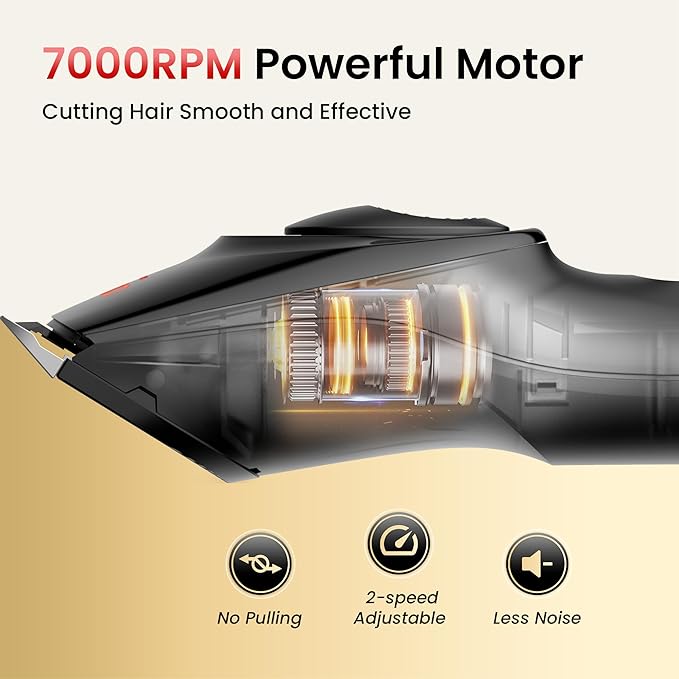 Hair Clippers for Men, Cordless Hair Clipper Kit, Adjustable 4 Length Setting, 2-Speed Settings, Replaceable Ceramic Blade Heads, Rechargeable Hair Clippers for Family (Red)