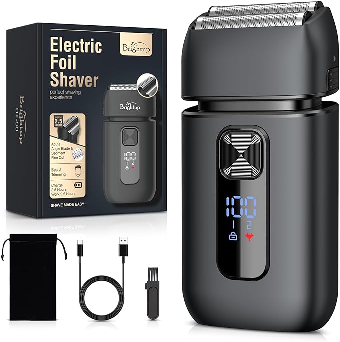 Brightup Electric Foil Shavers for Men - Smooth & Close Electric Razor for Men with Pop Up Trimmer - Wet Dry Shaving/Travel Lock/LED Display/IPX6 Waterproof