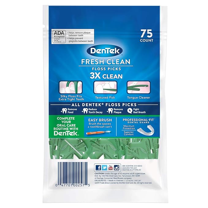 DenTek Fresh Clean Floss Picks,for Extra Tight Teeth,75 Count (Pack of 5)