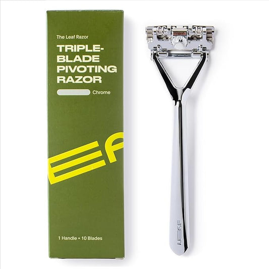 Leaf Shave | Leaf Razor, All-Metal Safety Shaver with Pivoting Head & Adjustable Blade Loading, Includes 10 Stainless Steel Single-Edge Blades, Compatible with Standard Safety Razor Blades - Chrome