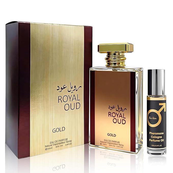 Royal Oud Gold Men's Cologne 3.4 Fl. Oz Eau De Parfum, Warm Vanilla, Saffron & Oud Scents,Fragrance Pheromone
