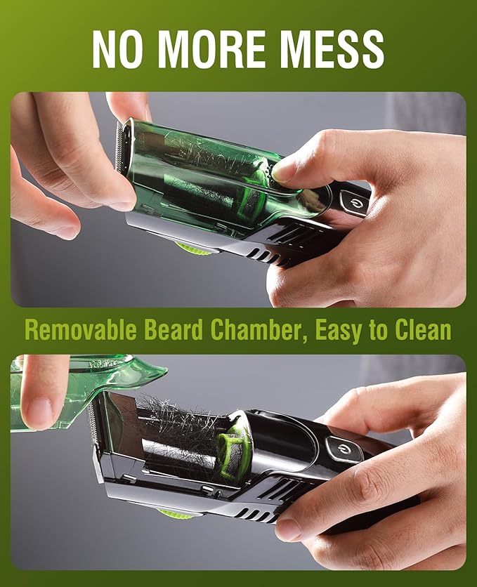 SHPAVVER Beard Trimmer for Men: Vacuum Mustache Trimmer for Less Mess -IPX7 Waterproof- Rechargeable Electric Beard Cutting Kit with Adjustable Length Comb for Sideburns/Stubble-Christmas Gift