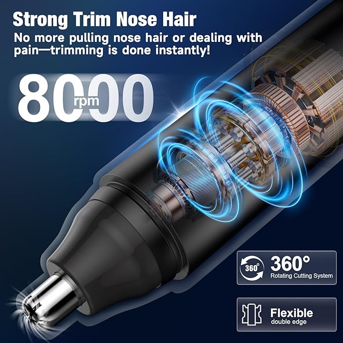 Nose Hair Trimmer for Men Rechargeable: 2024 Painless Rechargeable Nose Hair Trimmer IPX7 Waterproof, Dual Edge Blades Eyebrow & Facial Trimmer for Men for Easy Cleansing, Black