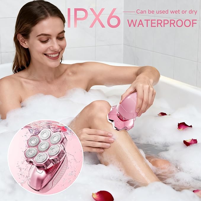 Electric Razors for Women Legs, 5-in-1 Electric Shaver for Women & Body Shaver, Waterproof Wet/Dry 7-Blade Women’s Electric Shaver with Womens Facial Hair Shaver for Lady Face Underarms Public