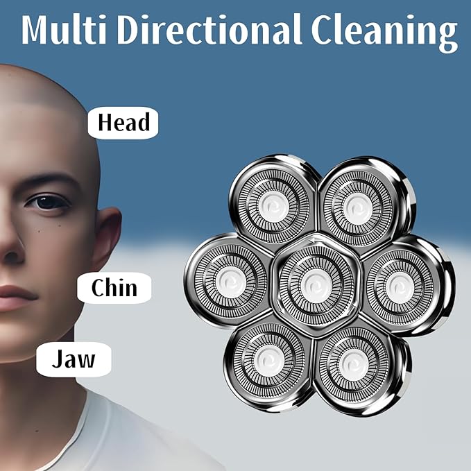 7D Blade Head Shaver Replacement Heads Compatible with SHPAVVER Detachable Head Shavers MS-672,MS-687,MS-686,Shaver Head Not Magnetic.