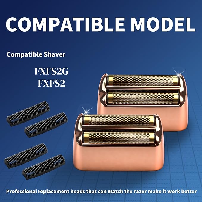 2 Pack Shaver Replacement Foil and Cutters Compatible with BaBylissPRO Double FXFS2 Metal Shaver foil Replacement,Rose Gold