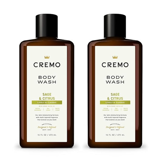 Cremo Rich-Lathering Sage & Citrus Body Wash, A Revitalizing Combination of Bright Mandarin, Dry Herbs and White Cedar, 16 Fl Oz (2-Pack)