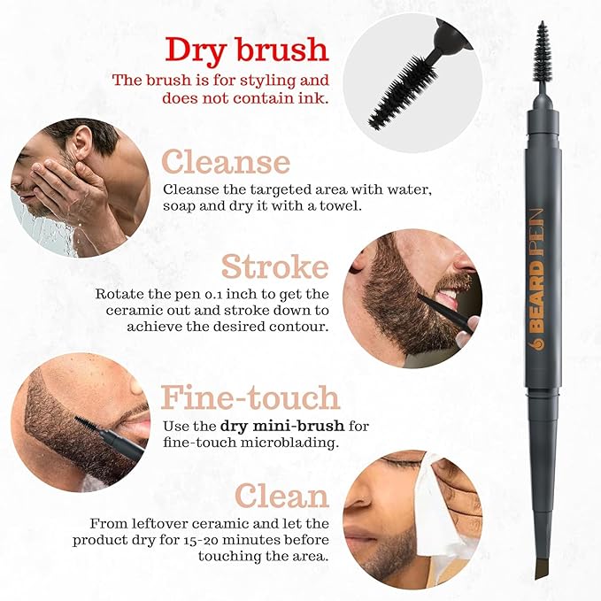 Beard Pen Filler for Men - Barber Styling Grooming Pencil - Waterproof, Sweat Proof, Long Lasting Solution with Natural Finish - Cover Beard and Scalp Patches in Seconds - Deep Dark Brown 1 Pack