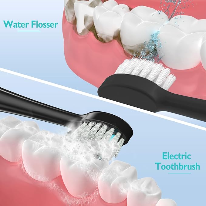 Replacement Brush Heads for Waterpick Sonic Fusion 2.0 - Flossing Toothbrush Head for Water pik with Color-Coded Rings & Hygienic Caps - 5 Pack Black Hard Bristles - Compact Size