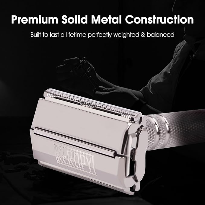 Double Edge Safety Razor for Men with 10 Blades, Butterfly Open Design for Close Shave - Eco-Friendly Metal Razor, Premium Gift for Dad, Husband - Modern Shaving Kit - Gloss Black