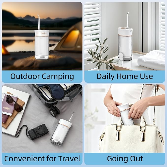 Portable Travel Water Dental Flosser: Mini Cordless Oral Irrigator with Telescopic 180ML Tank 3 Mode 5 Nozzles, IPX7 Waterproof Teeth Cleaner for Braces, Orthodontic, Sensitive Gums Home