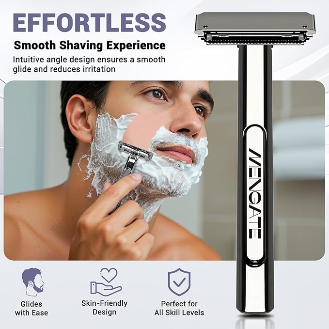 Adjustable 2-Blade Safety Razor Set with Magnetic Head for Men Women - with 10 Blades, Shave Brush - Precision Shaving, Reusable & Plastic-Free Shaver, for Beard, Head, Leg Shaving