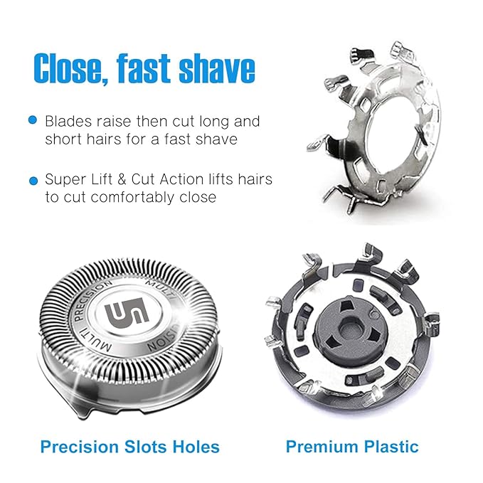 SH50 Replacement Heads with Blade Retaining Rings for Philips Norelco 5000 Series 6-pc Pack