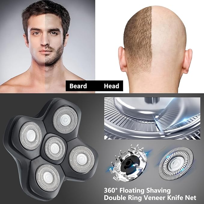 Universal New Upgrade 5 Blades Magnetic Interface Head Shaver Replacement Heads Replacement Blade Electric Razor Shaver Head (5D Black)