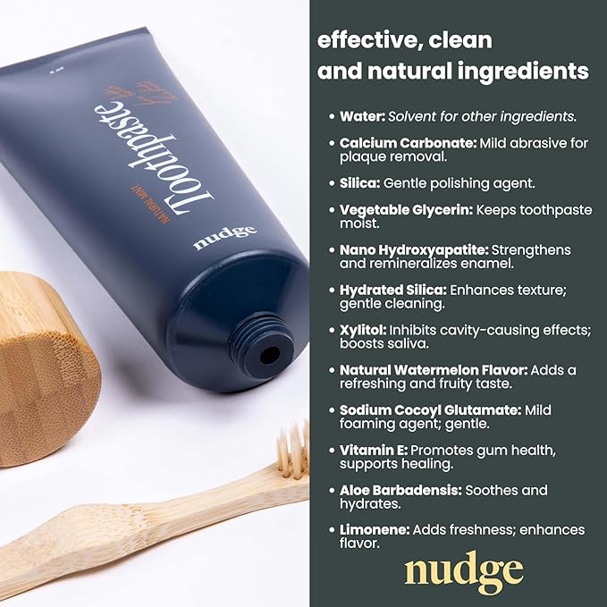 Nudge 10% Nano Hydroxyapatite Toothpaste, Remin+™ with Vitamin E, Fluoride-Free, SLS Free, Helps Remineralize Enamel, Supports Dry Mouth Relief and Sensitive Teeth, Watermelon, 4.5 oz (Pack of 4)