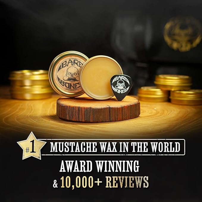 Mustache Wax Medium Hold Grooming For Men - 1oz Bare Bones Moustache & Beard Wax Tin - Perfect For Handlebar Mustaches By Death Grip - No Heat Source Required