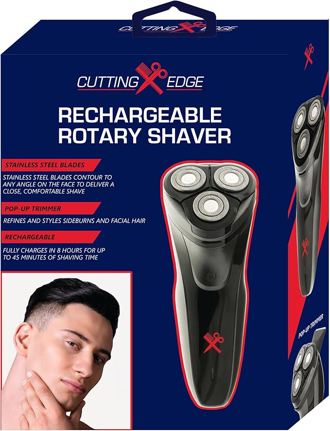 Cutting Edge Shaver for Men, Men’s Rechargeable Cordless Rotary Shaver with Pop-Up Trimmer, 45-Minute Runtime, Wet and Dry Shaver, Black