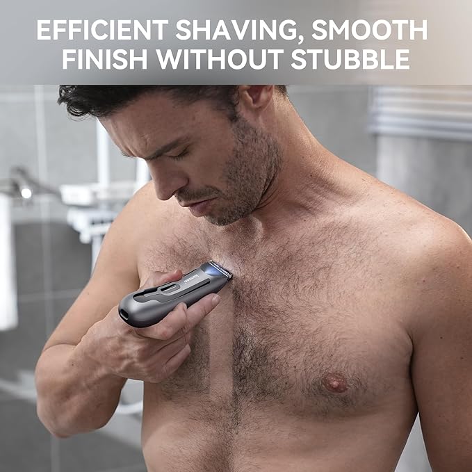 kensen Body Hair Trimmer for Men - Manscape Groin & Pubic Hair Trimmer for Men, Mens Body Shaver with LED Light Travel Case IPX7 Waterproof Wet Dry Use Rechargeable Ball Shavers (Black)
