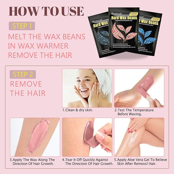 Wax Beads, 1.76lb / 800g Hard Wax Beads Coarse Hair Formula Hard Wax for Hair Removal and Senstive Skin, Wax Beads for Face, Brazilian Bikini,Body Waxing (3Rose&3Jasmine&2Chamomile)