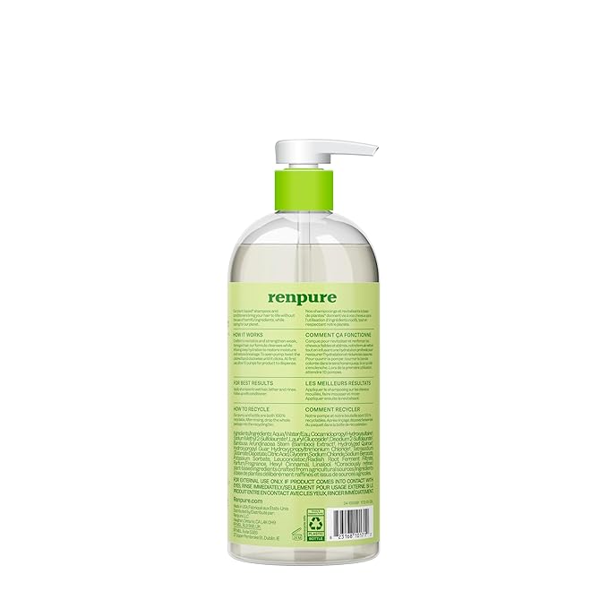 Renpure Bamboo & Quinoa Shampoo, Plant-Based – Restores, Hydrates & Strengthens For Healthier Hair – For Weak, Dull & Damaged Hair - Bamboo Extract & Quinoa Protein – 24 Fl Oz