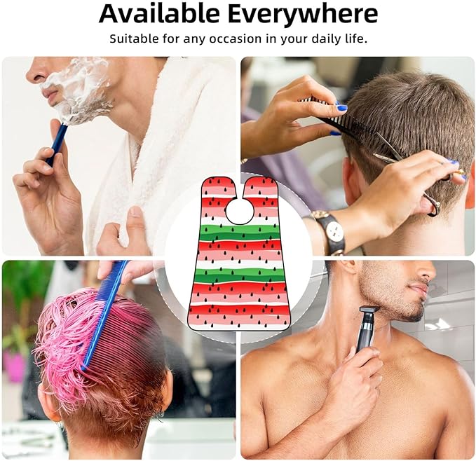 Non-Stick Beard Shaving Bib, Hair Catcher Apron with Suction Cups, Waterproof Grooming Tool for Men Husband, Watermelon Red Green Stripes Shave Bib