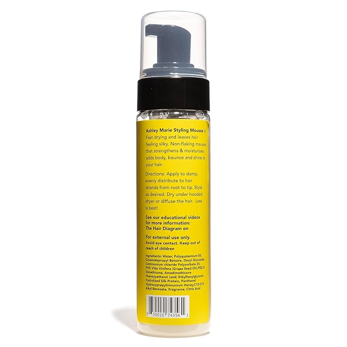 The Hair Diagram - Ashley Marie Styling Mousse with Frizz Control - Natural Ingredients - Volumizing & Moisturizing Mousse - Quick Dry, No Flake Formula - Color Safe - Paraben & Sulfate Free - 7oz