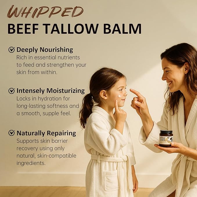 Whipped Tallow Balm for Face – 100% Grass-Fed Organic Beef Tallow Cream with Manuka Honey & Beeswax – Body & Face Moisturizer for Sensitive Skin, Nourishing & Repairing, 4.2 oz